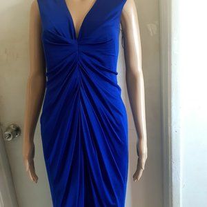 ALEXANDER MCQUEEN SILK  ROYAL BLUE  RUCHED  BODICON  DRESS SIZE US 6